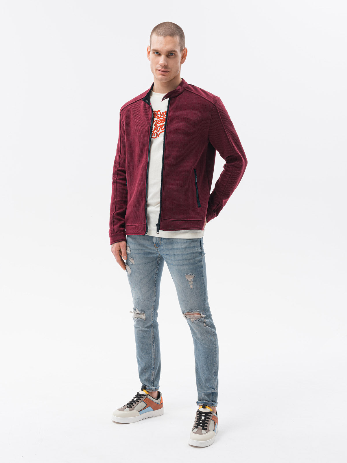 Men's sweatshirt zip Maksym dark red-UHXE-S-Urbanheer