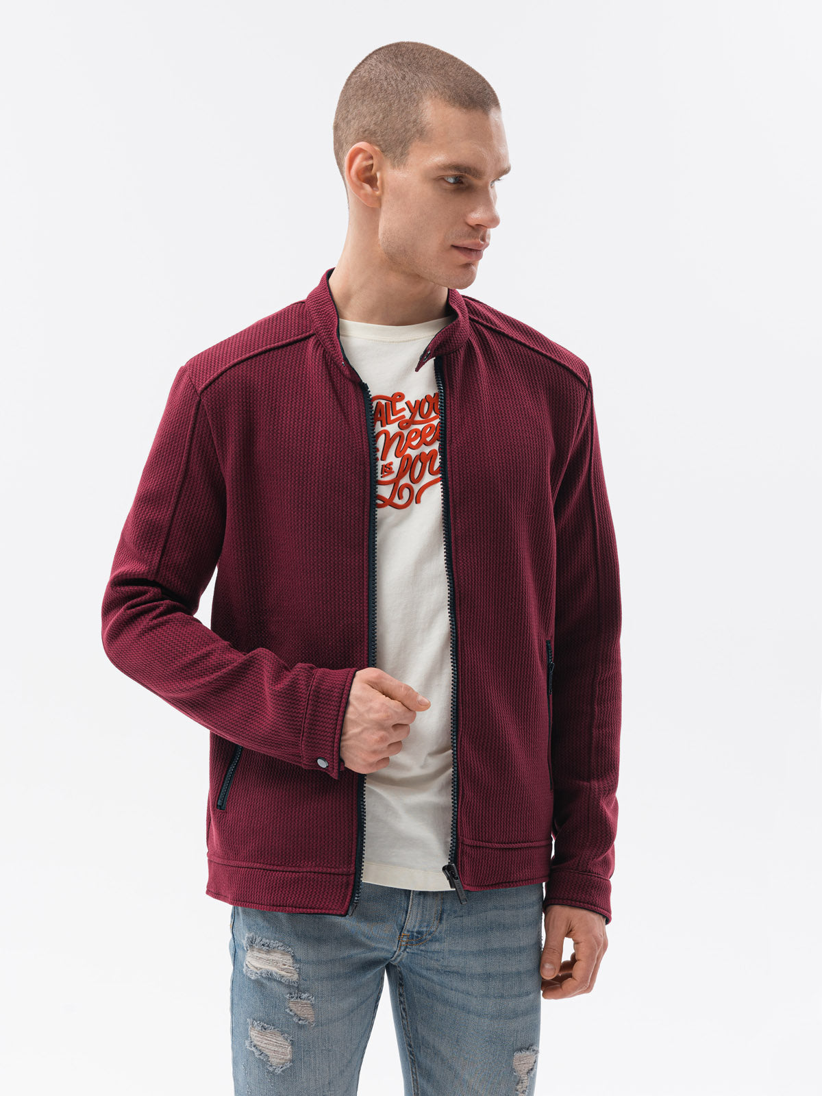 Men's sweatshirt zip Maksym dark red-UHXE-S-Urbanheer