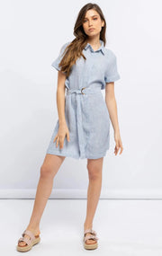 Linen Shirt Dress With Belt-Dresses-SMF-S-Urbanheer
