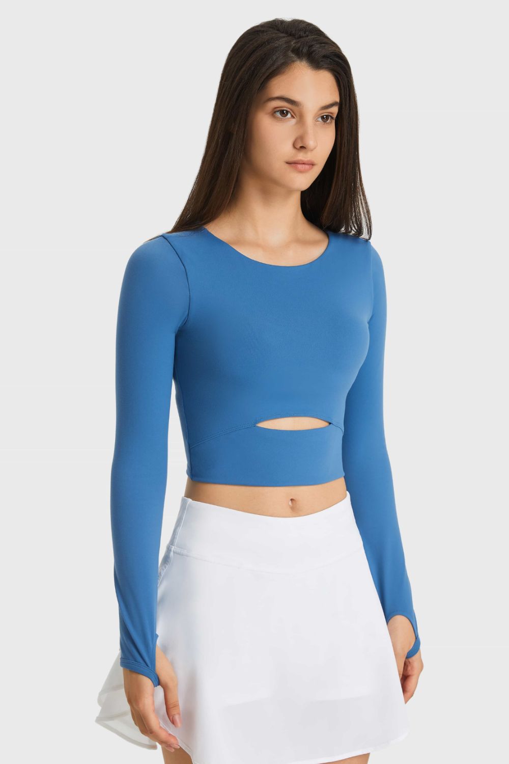 Cutout Long Sleeve Cropped Sports Top-Street 360-Blue-4-Urbanheer