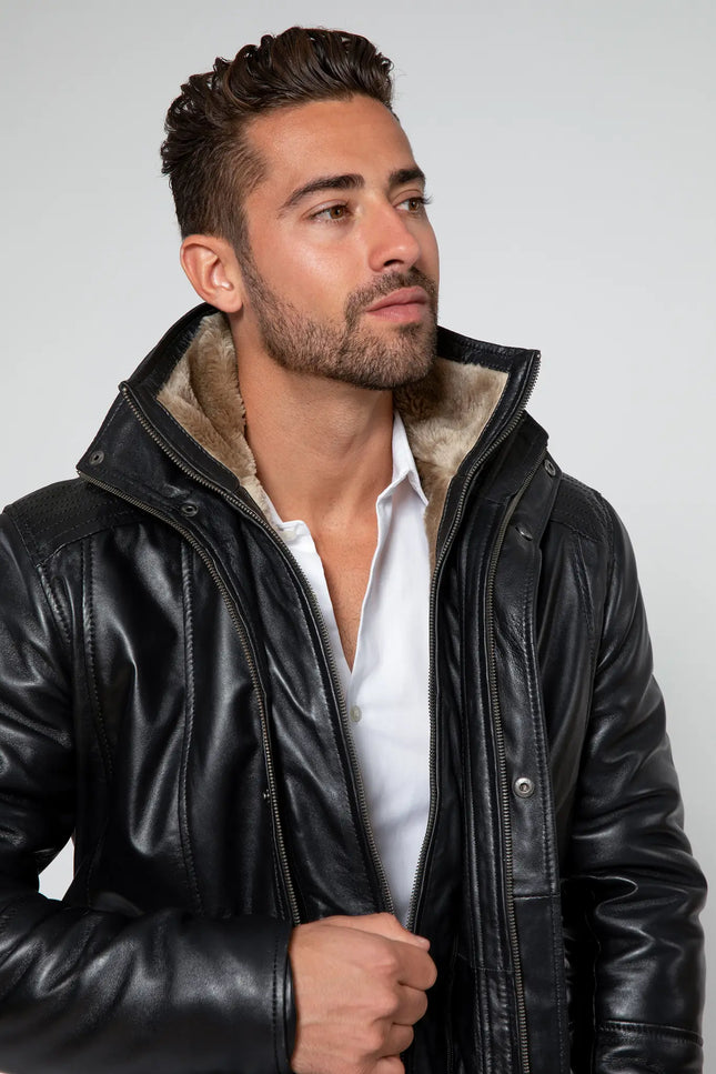 Men'S Tiberius Premium Lambskin Leather Coat With Fur-Clothing - Men-Fadcloset-Urbanheer
