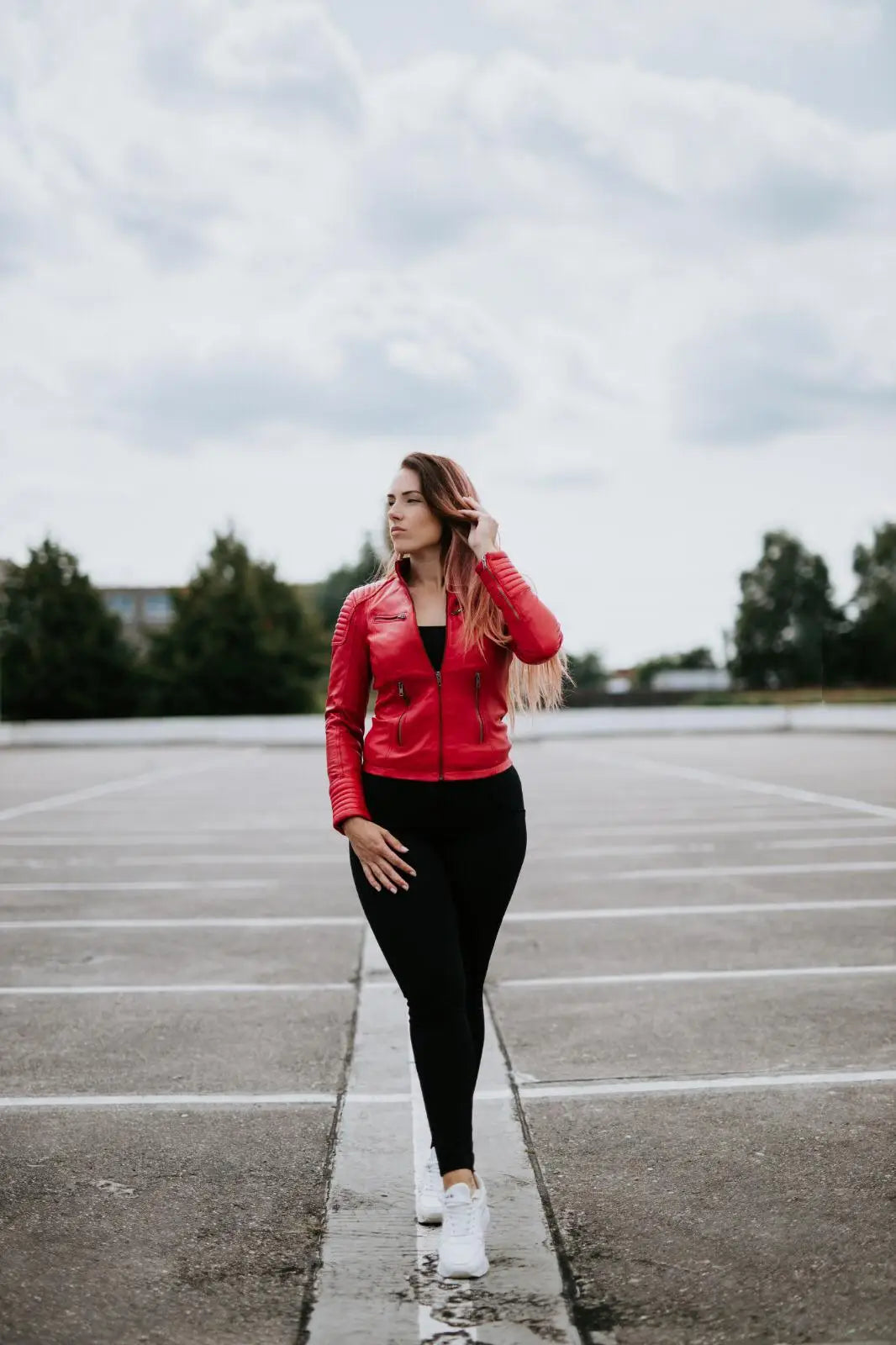 Angelina Biker Short Jacket Lamb Red Waxed-Apparel & Accessories-Urban 5884-S-Urbanheer