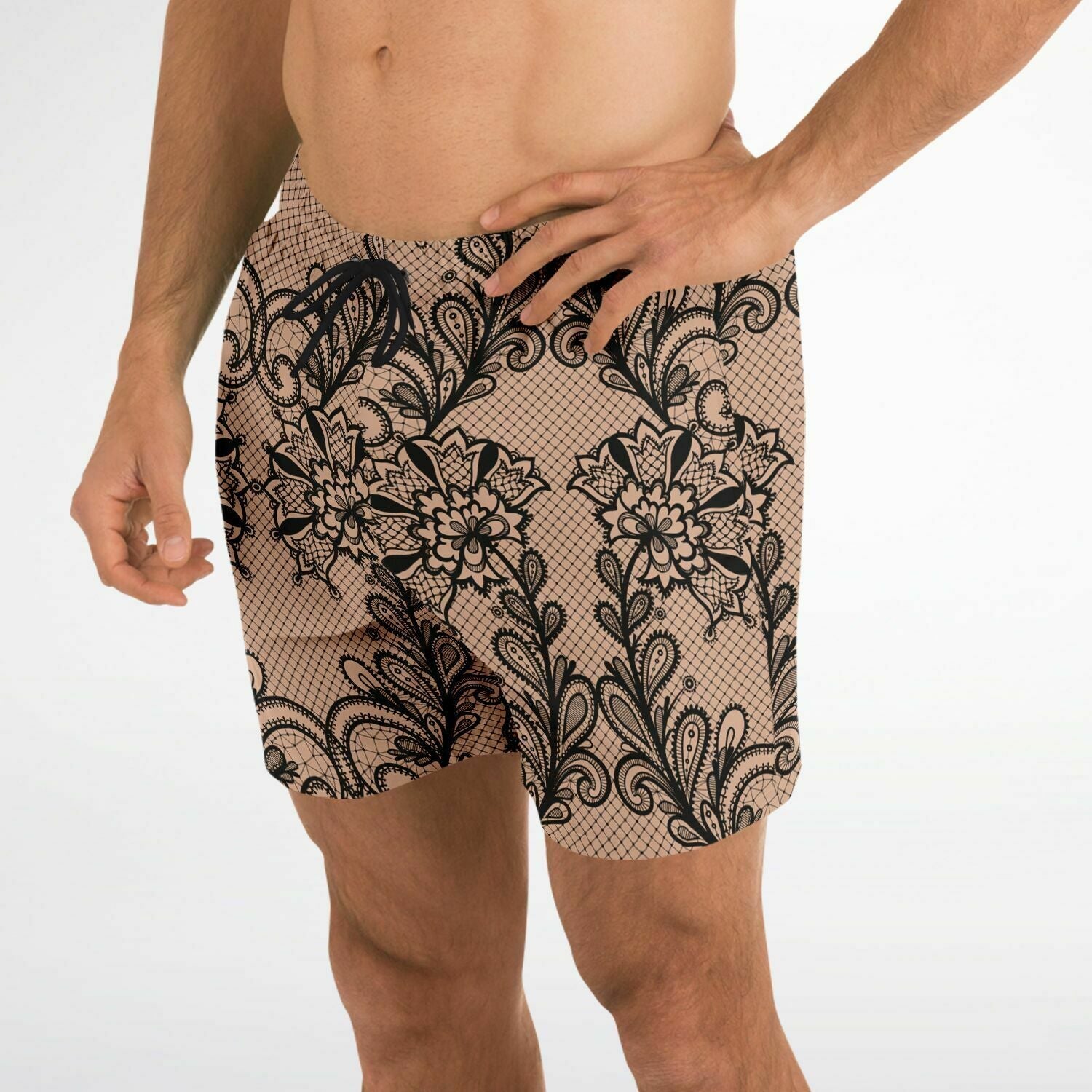 Black & Nude Lace 5.5" Men Swim Trunks-Subliminator-XS-Urbanheer