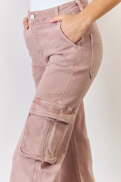 Risen Full Size High Rise Cargo Wide Leg Jeans-Risen-Mauve-0-Urbanheer