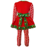 AnnLoren Girls Boutique Winter Holiday Red Green Damask Dress and Legging Set sz 2/3T-9/10