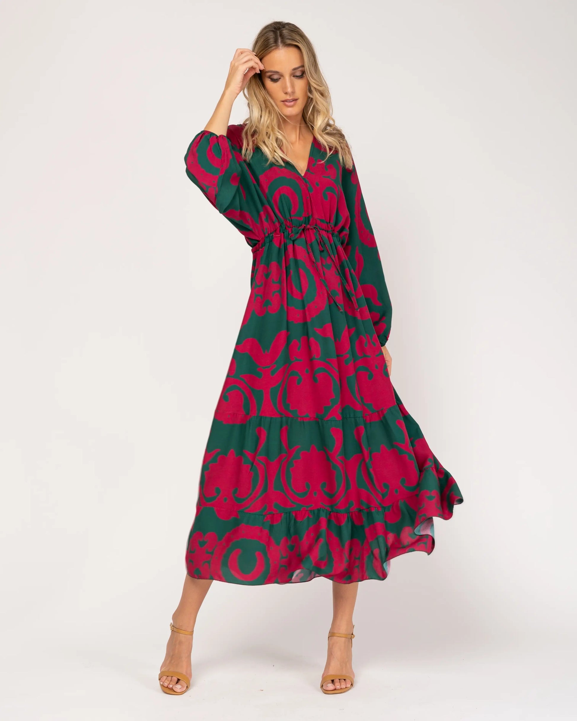 Printed Maxi Dress With V-Neck.-Tantra-S-Urbanheer