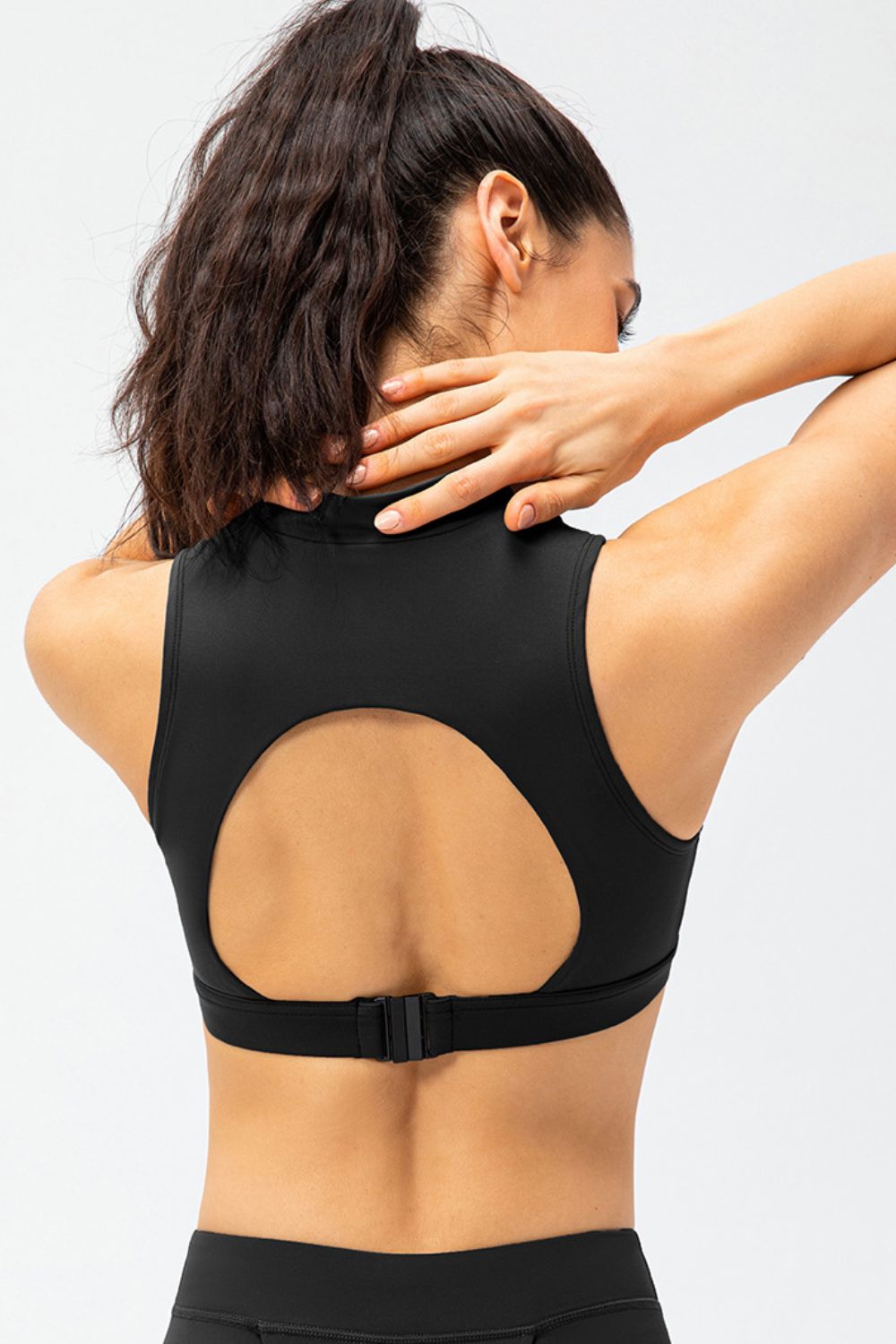 Full Size Cropped Cutout Back Zipper Front Active Tank Top-Street 360-Cloudy Blue-S-Urbanheer