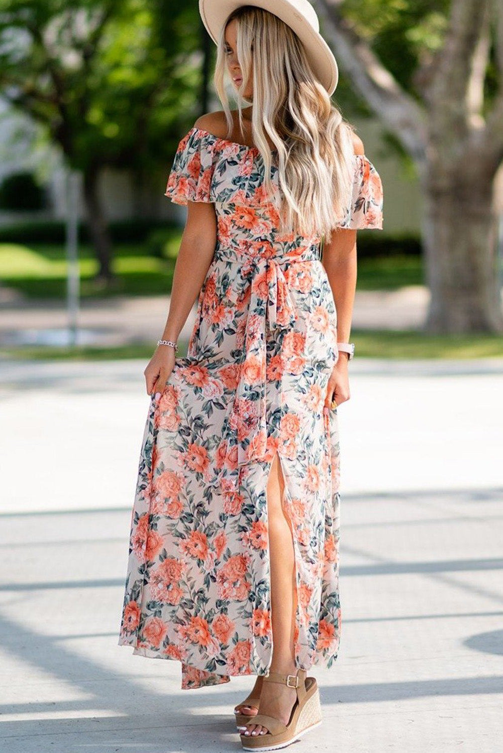 Women's maxi dress Flower white-UHXE-M-Urbanheer