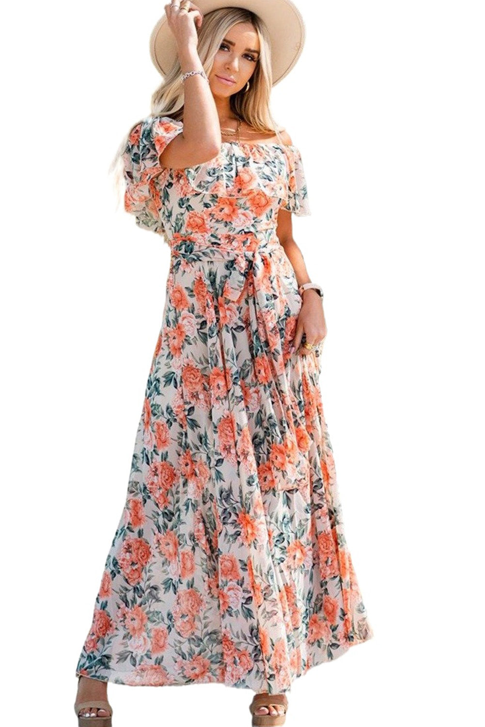 Women's maxi dress Flower white-UHXE-M-Urbanheer