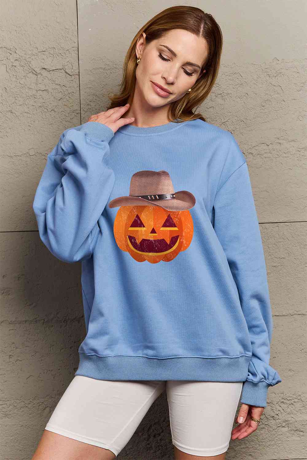 Simply Love Full Size Graphic Dropped Shoulder Sweatshirt-Street 360-Misty Blue-S-Urbanheer