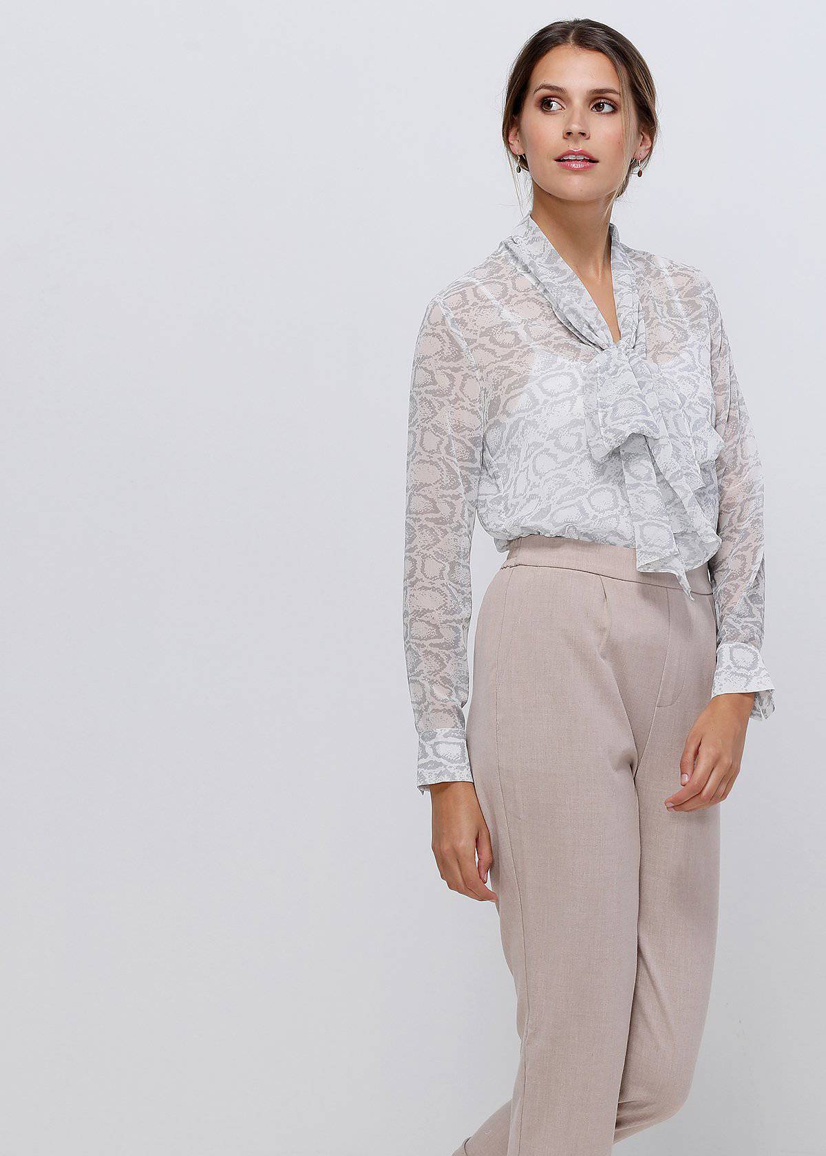 Tie Neck Sheer Blouse In Ivory Silver-Lemon Hera-L-Urbanheer