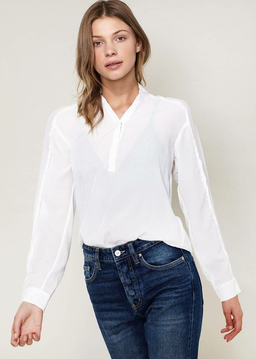 Women'S Mandarin Collar Shirt Blouse In Ivory-Lemon Hera-L-Urbanheer