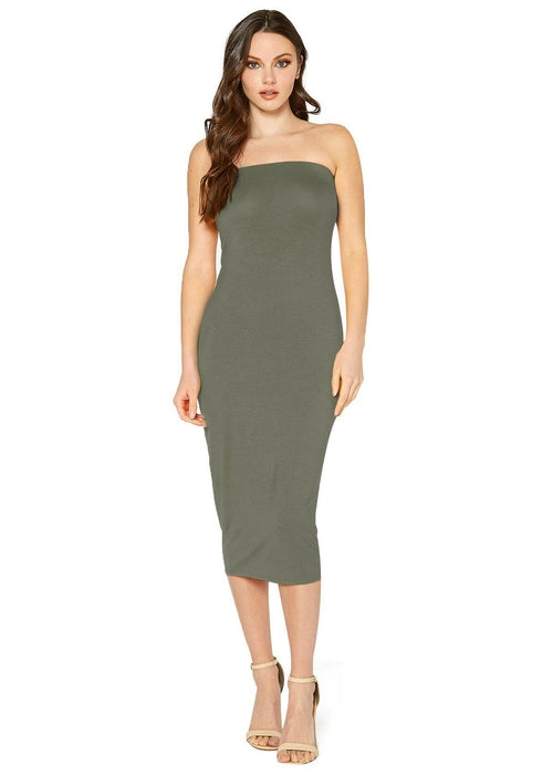 Women'S Tube Top Bodycon Midi Dress-Lemon Hera-L-olive-Urbanheer