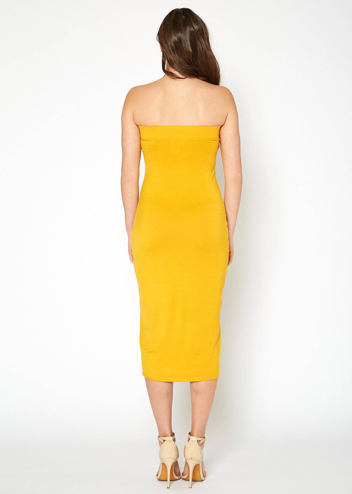 Women'S Tube Top Bodycon Midi Dress-Lemon Hera-L-Black-Urbanheer