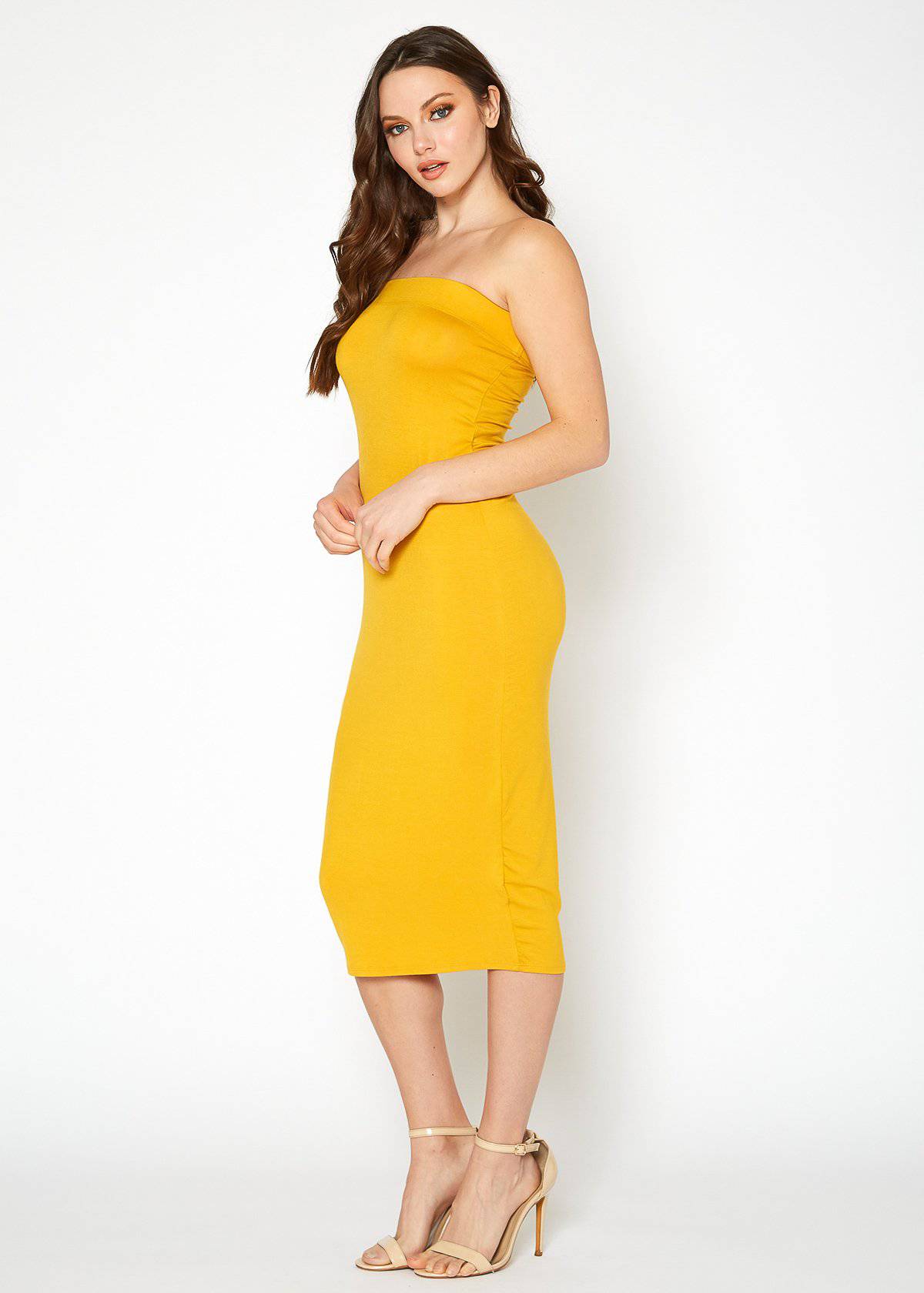 Women'S Tube Top Bodycon Midi Dress-Lemon Hera-L-Black-Urbanheer