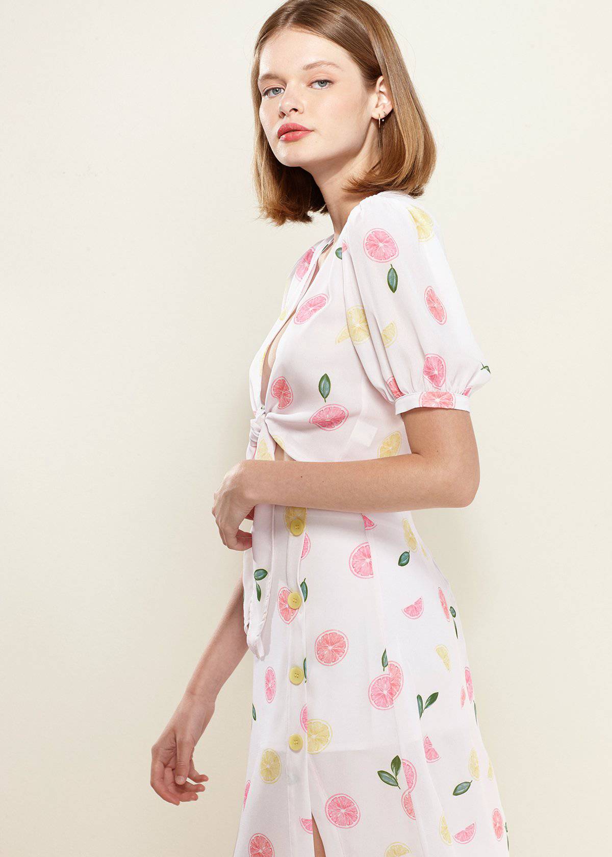 Fruit Punch Tie Hem Open Front Blouse In Fruit Punch-Lemon Hera-L-Urbanheer