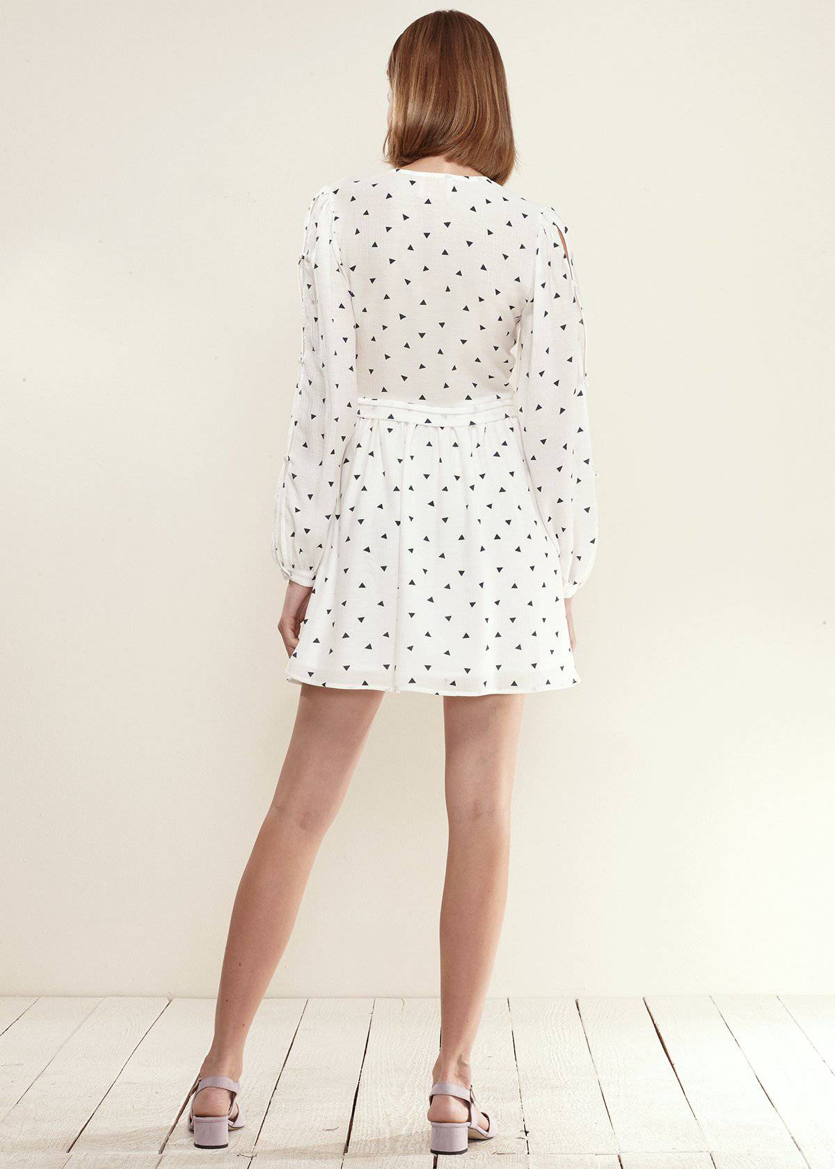 Women'S Triangle Print Long Sleeve Dress In White Triangle-Lemon Hera-L-White-Urbanheer