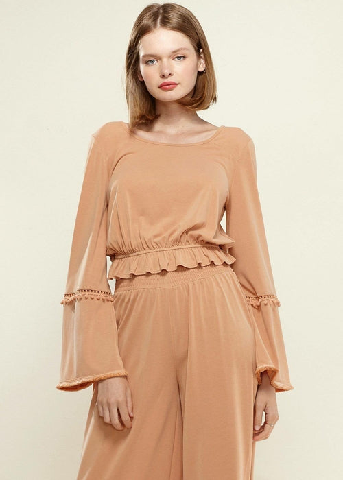 Women'S Fringe Cuff Bell Sleeve Top In Apricot-Lemon Hera-L-Apricot-Urbanheer
