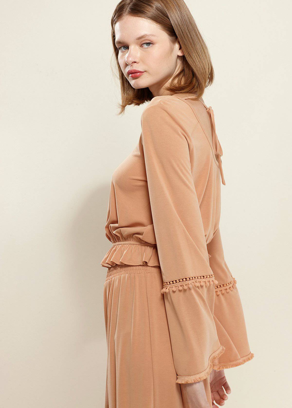 Women'S Fringe Cuff Bell Sleeve Top In Apricot-Lemon Hera-L-Apricot-Urbanheer