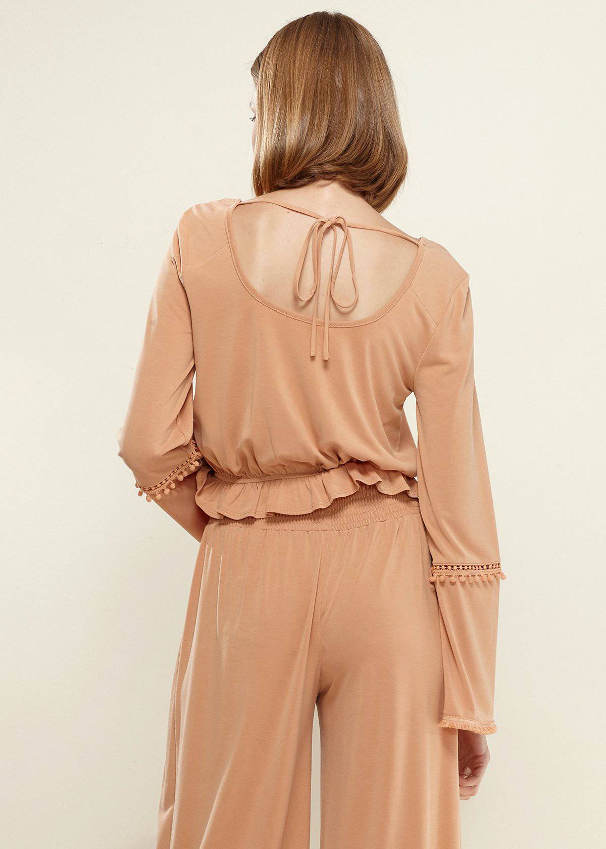 Women'S Fringe Cuff Bell Sleeve Top In Apricot-Lemon Hera-L-Apricot-Urbanheer