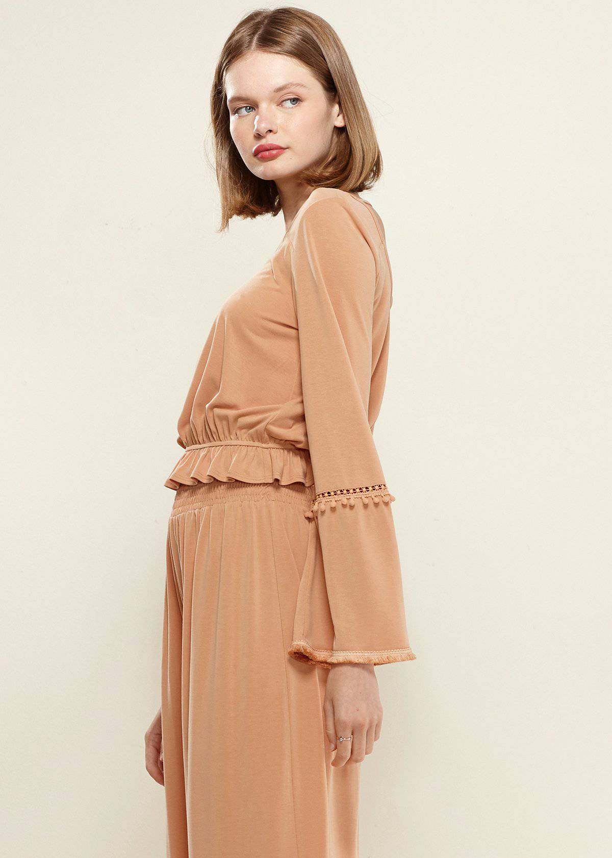 Women'S Fringe Cuff Bell Sleeve Top In Apricot-Lemon Hera-L-Apricot-Urbanheer