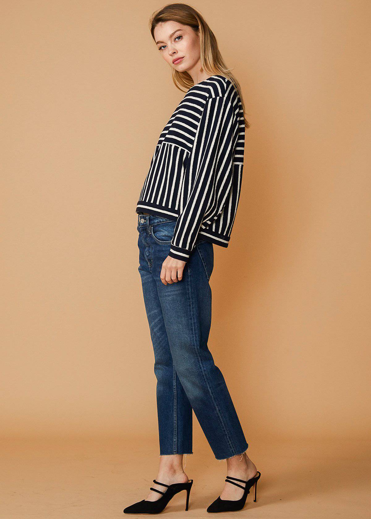 Stripe Dolman Sweatshirt In Midnight Stripe-Lemon Hera-L-Midnight stripe-Urbanheer