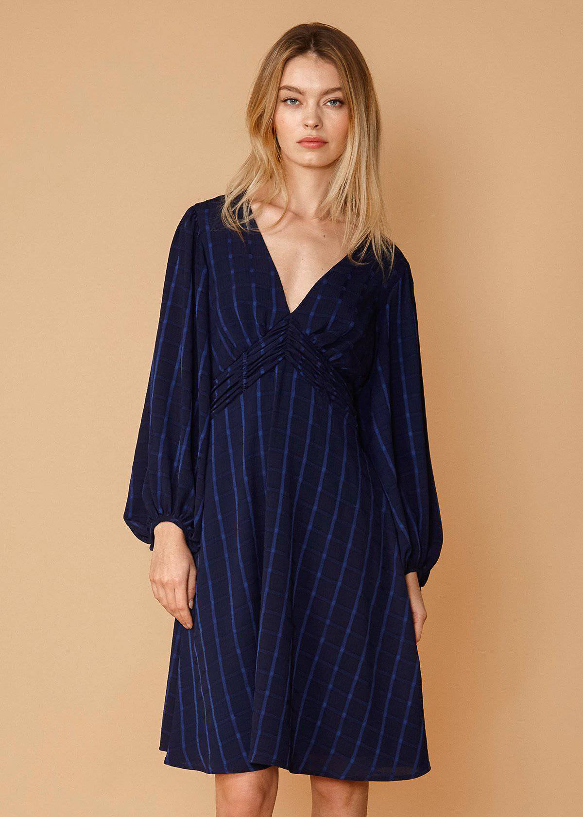 V-Neck Checkered Dress In Nightplaid-Lemon Hera-L-Nigh plaid-Urbanheer