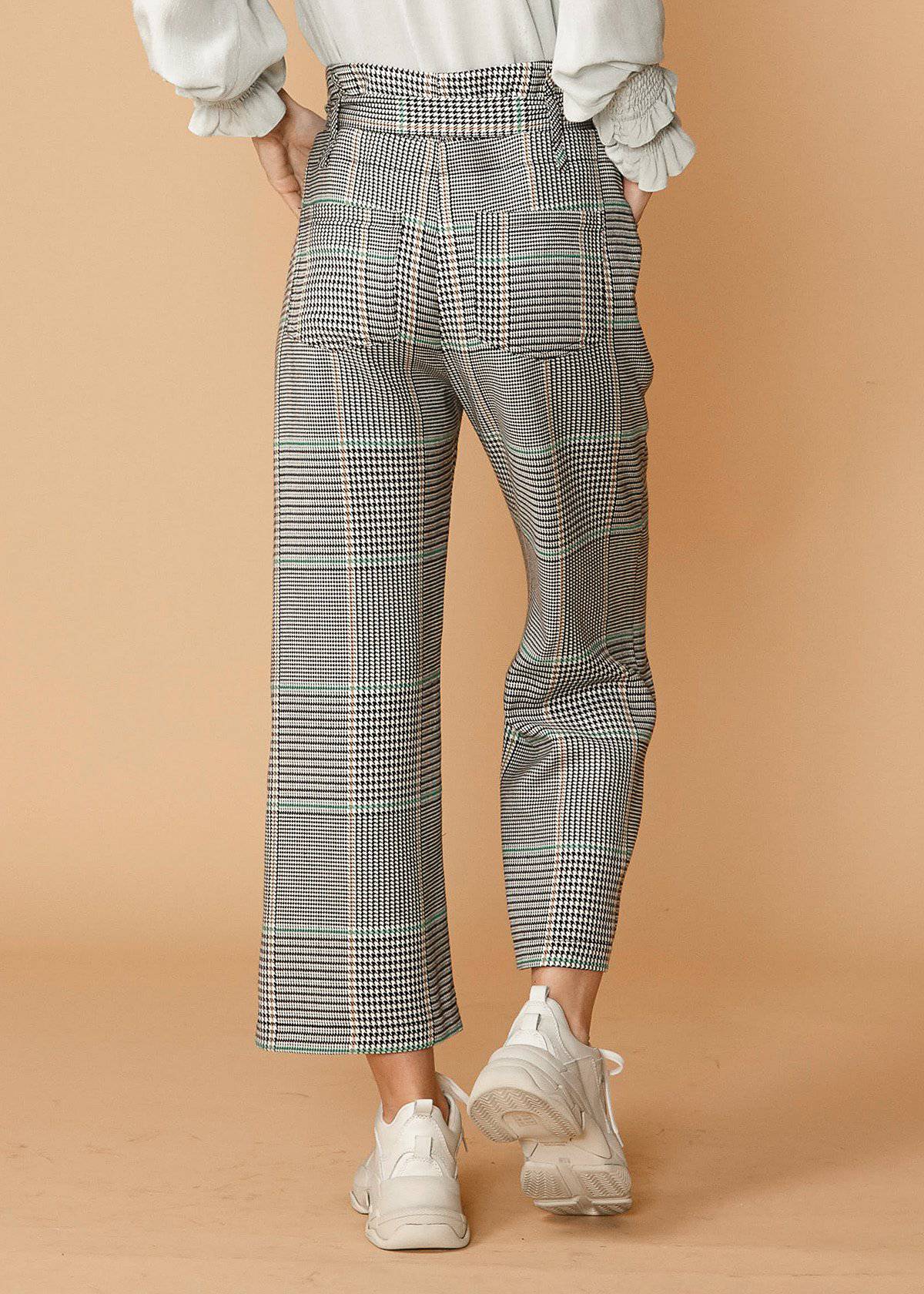 Women'S Plaid Tie Waist Cropped Pants In Fall Glen-Lemon Hera-L-Urbanheer