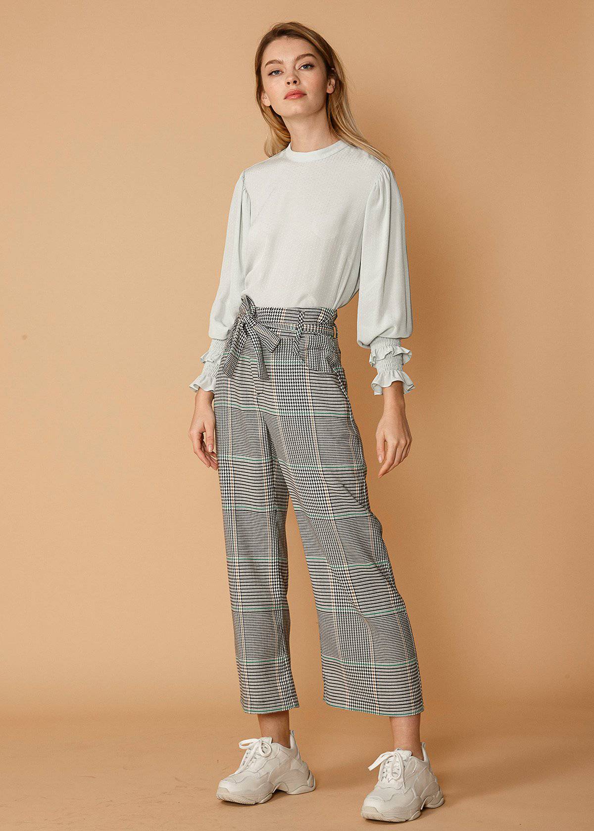 Women'S Plaid Tie Waist Cropped Pants In Fall Glen-Lemon Hera-L-Urbanheer