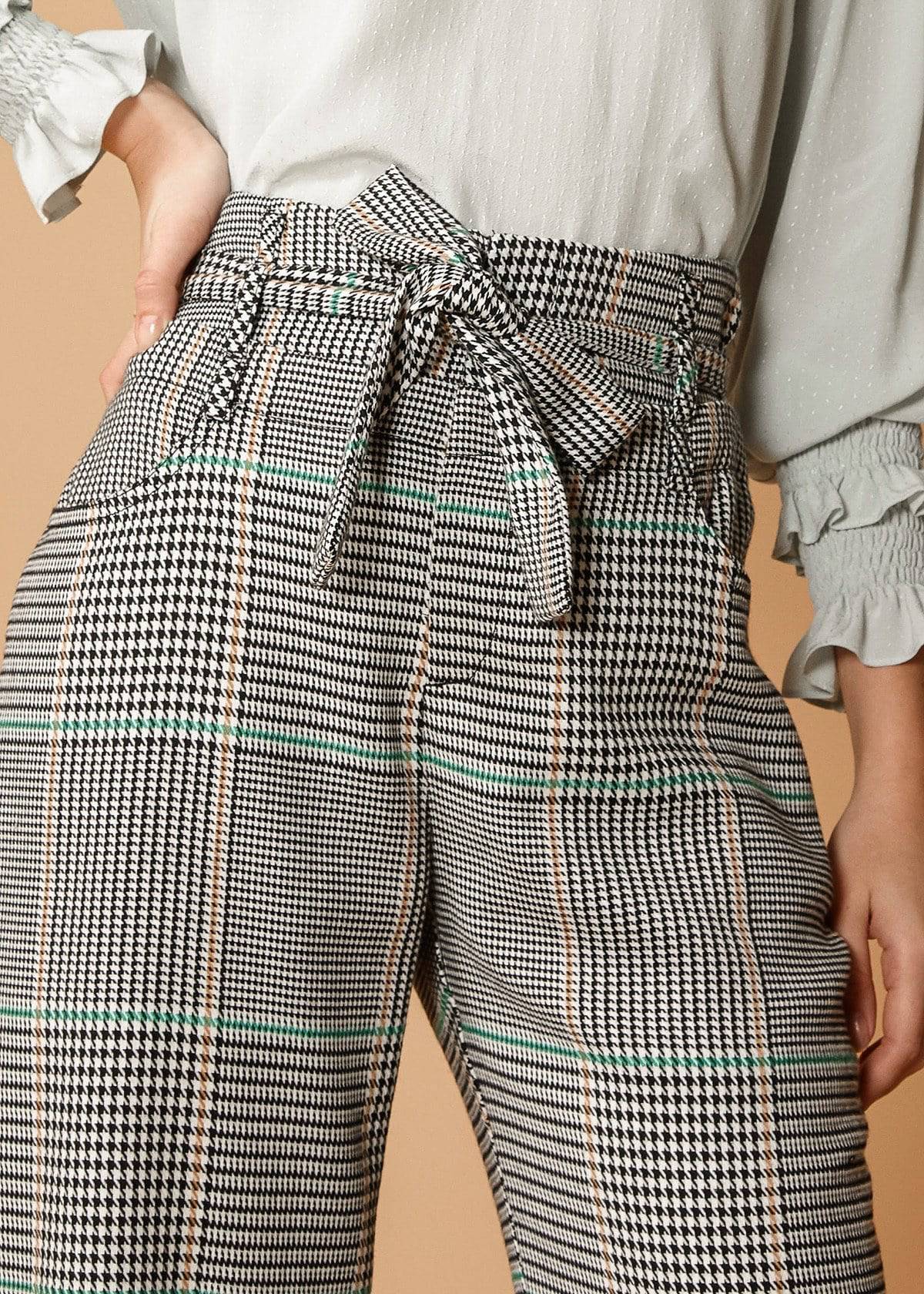 Women'S Plaid Tie Waist Cropped Pants In Fall Glen-Lemon Hera-L-Urbanheer