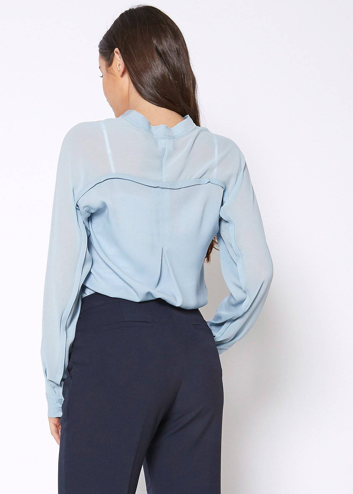 Women'S Mandarin Collar Shirt Blouse In Cashmere Blue-Lemon Hera-L-Urbanheer
