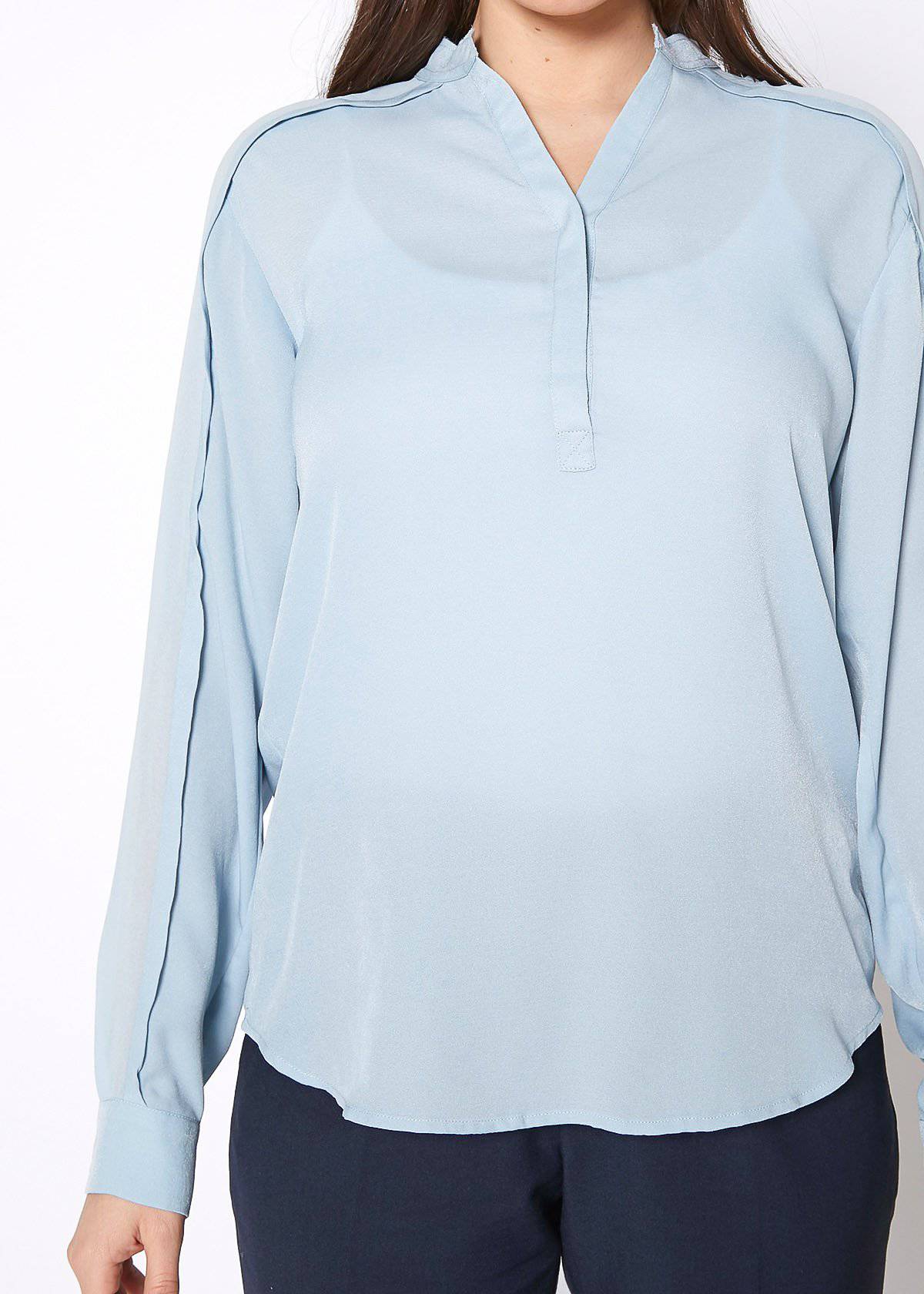Women'S Mandarin Collar Shirt Blouse In Cashmere Blue-Lemon Hera-L-Urbanheer