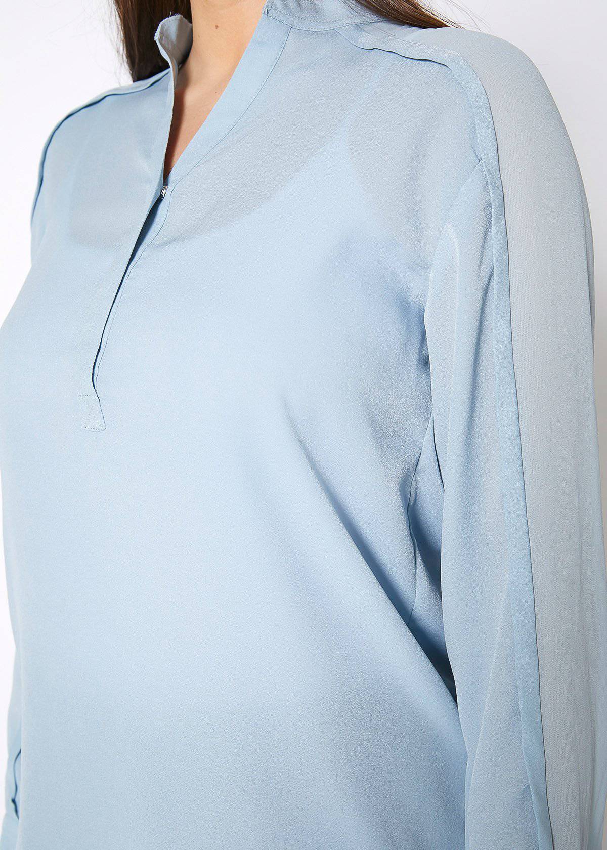 Women'S Mandarin Collar Shirt Blouse In Cashmere Blue-Lemon Hera-L-Urbanheer
