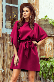 Numoco 287-18 SOFIA Butterfly dress with a binding at the waist - Burgundy color-numoco-Burgundy Color-S/M-Urbanheer