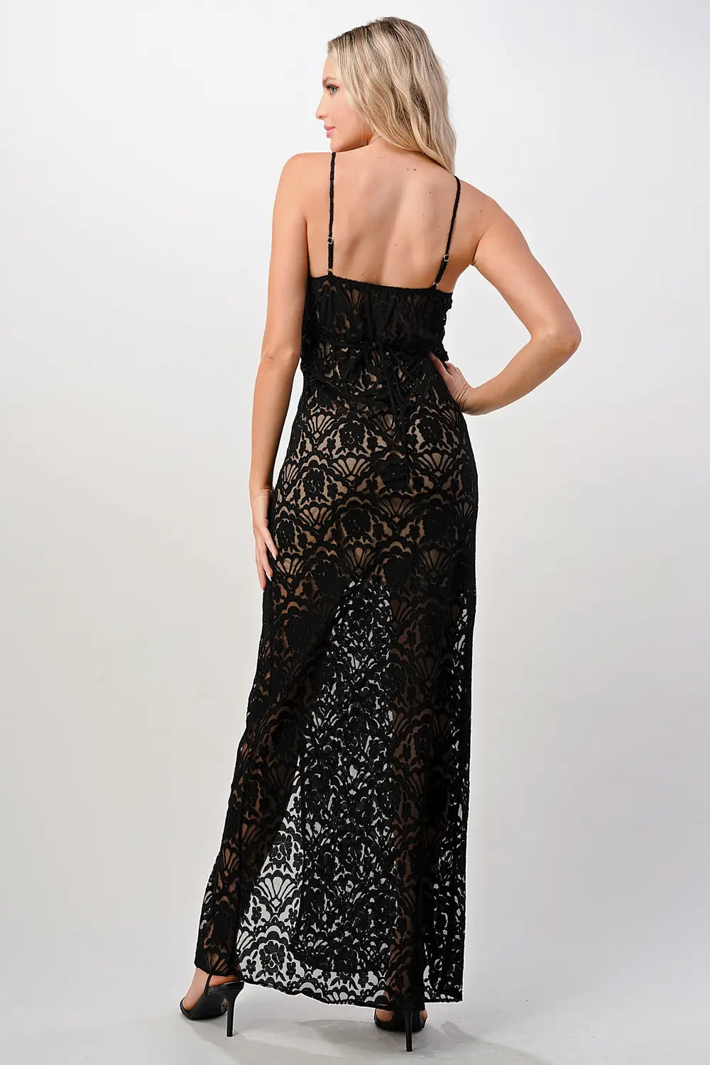 Front Slit Lace Maxi Dress - Black-MILEY + MOLLY-S-White-Urbanheer