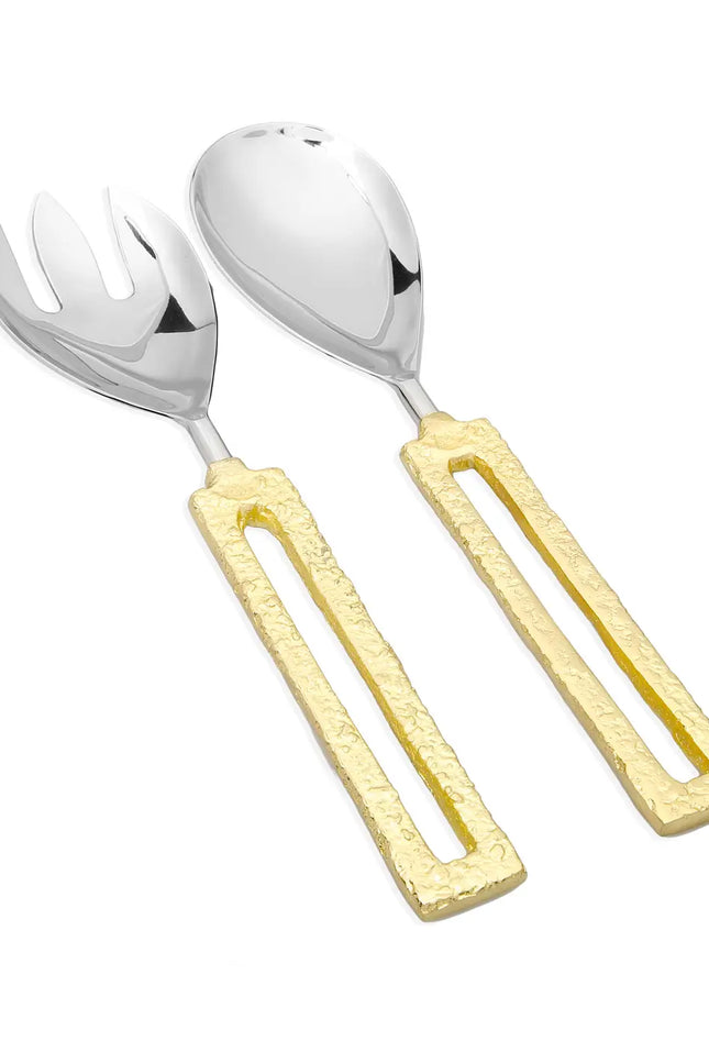 Salad Servers With Square Gold Loop Handles-CLASSIC TOUCH DECOR INC.-Urbanheer
