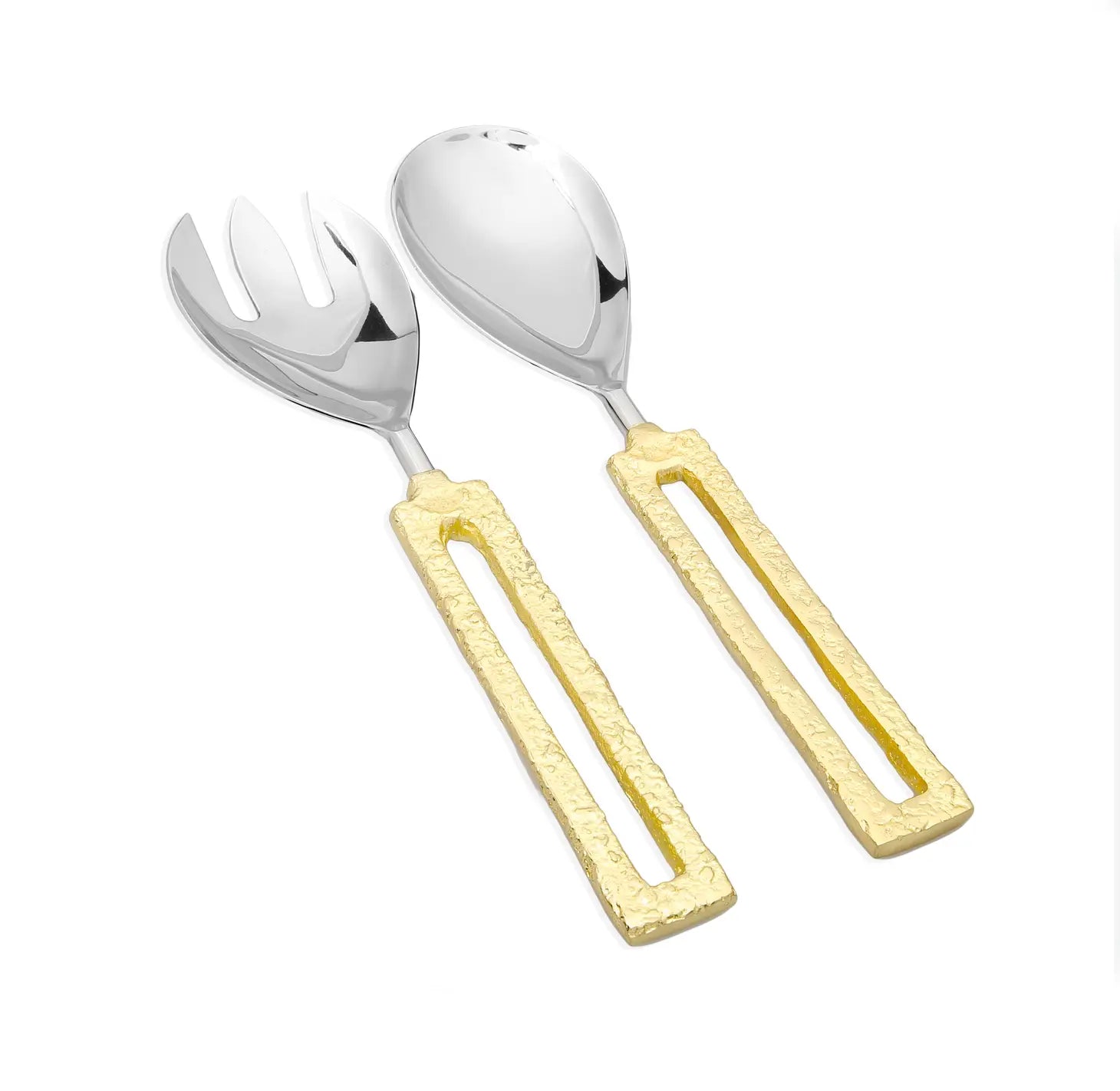 Salad Servers With Square Gold Loop Handles-CLASSIC TOUCH DECOR INC.-Urbanheer