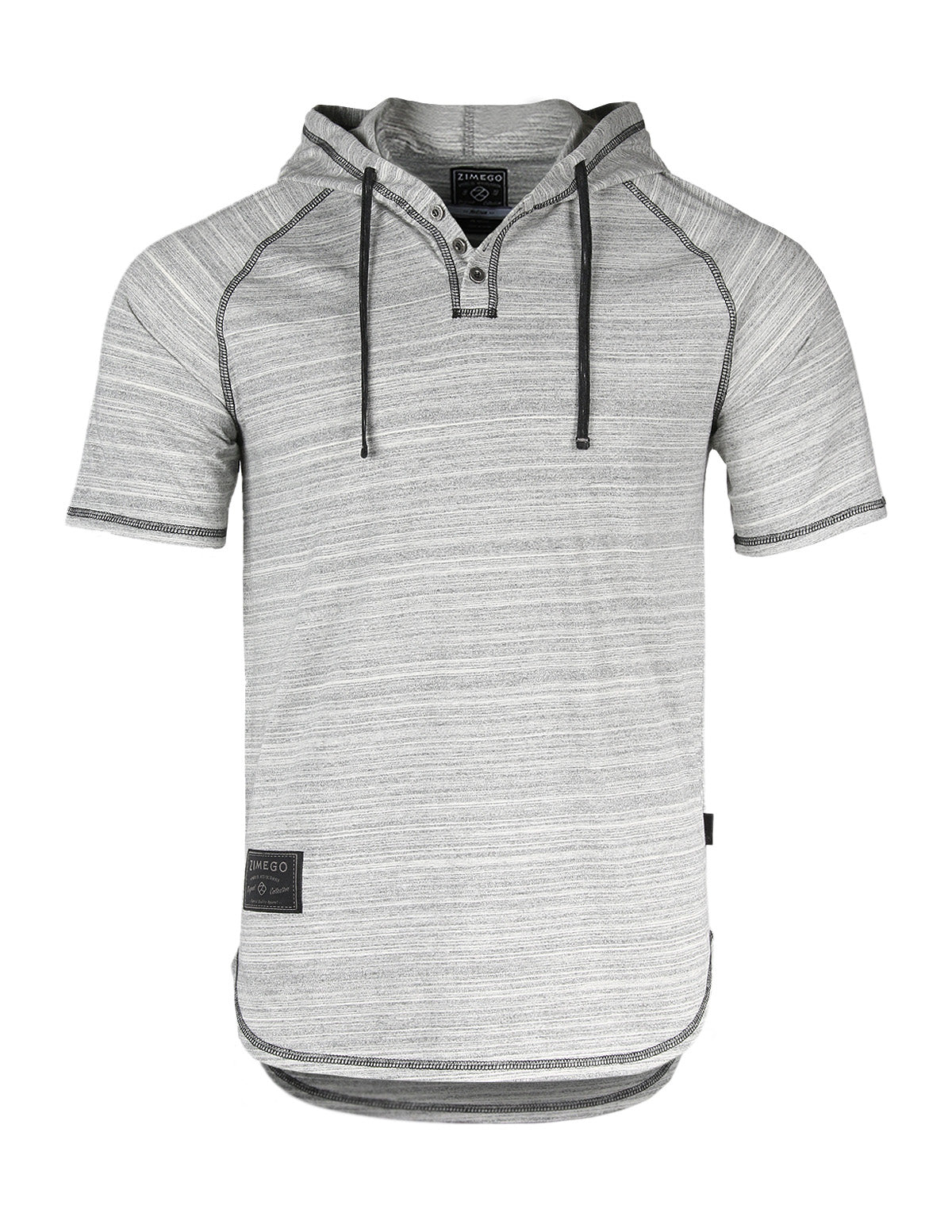 Zimego Short Sleeve Raglan Henley Hoodie Round Bottom Semi Longline T-Shirt-Zimego-Small-Urbanheer