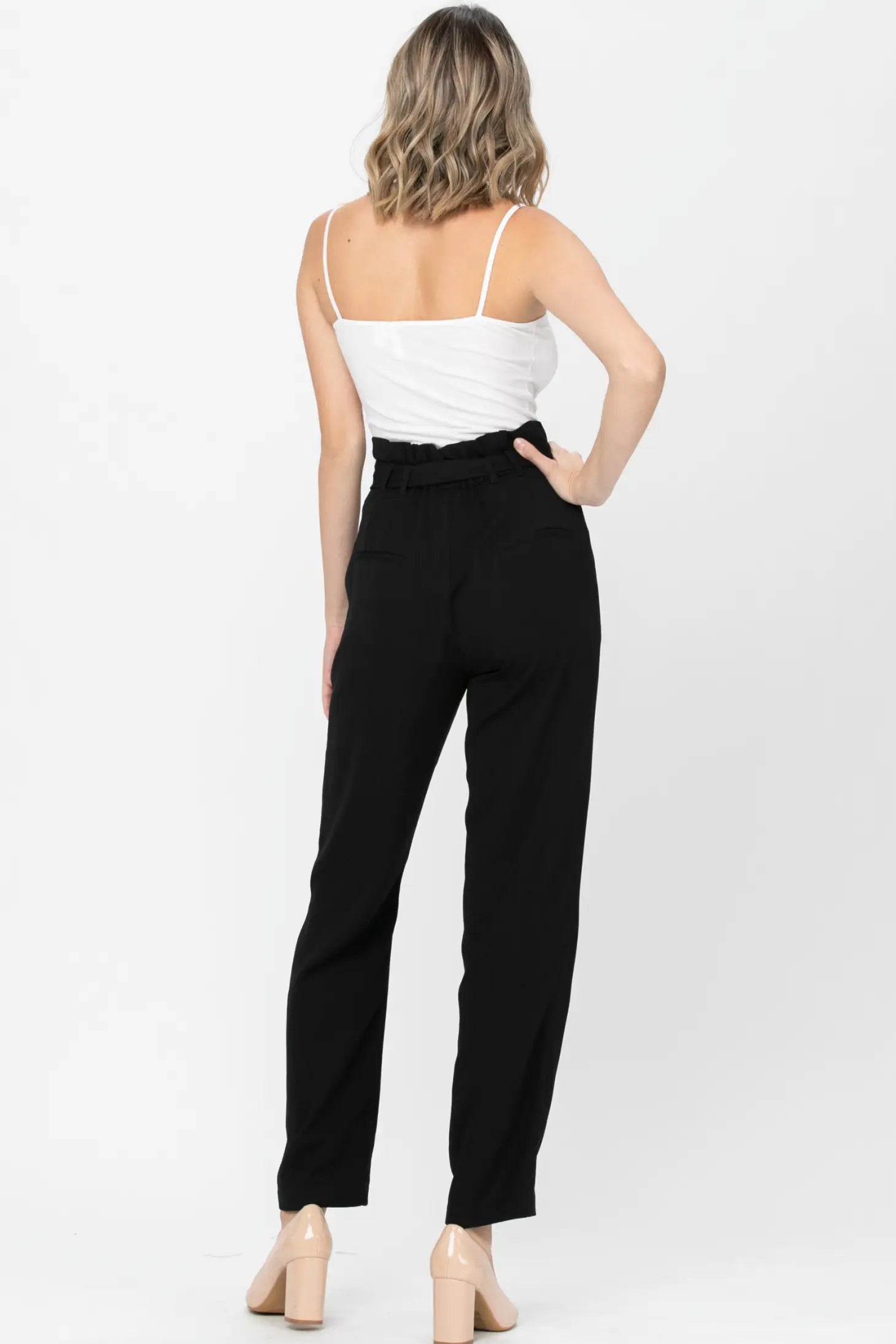 Belted Detail Straight Pants - Black-Neon Blush-S-Urbanheer