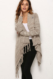 One-Button Tassel Tie Asymmetrical Hem Cardigan-Street 360-Oatmeal-S-Urbanheer