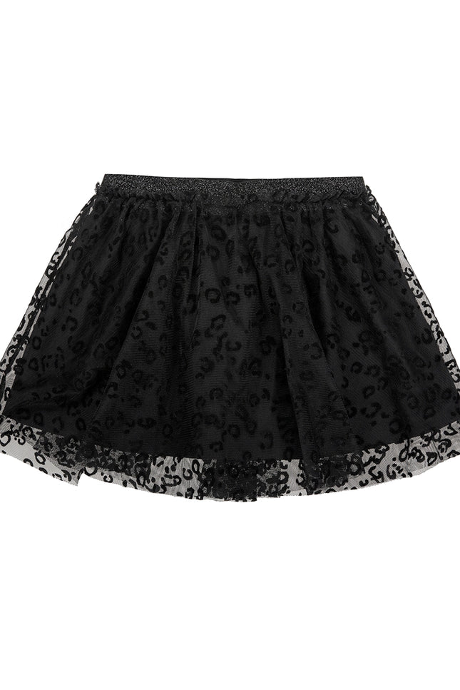 Girl'S Skirt In Tulle With Black Leopard Print.