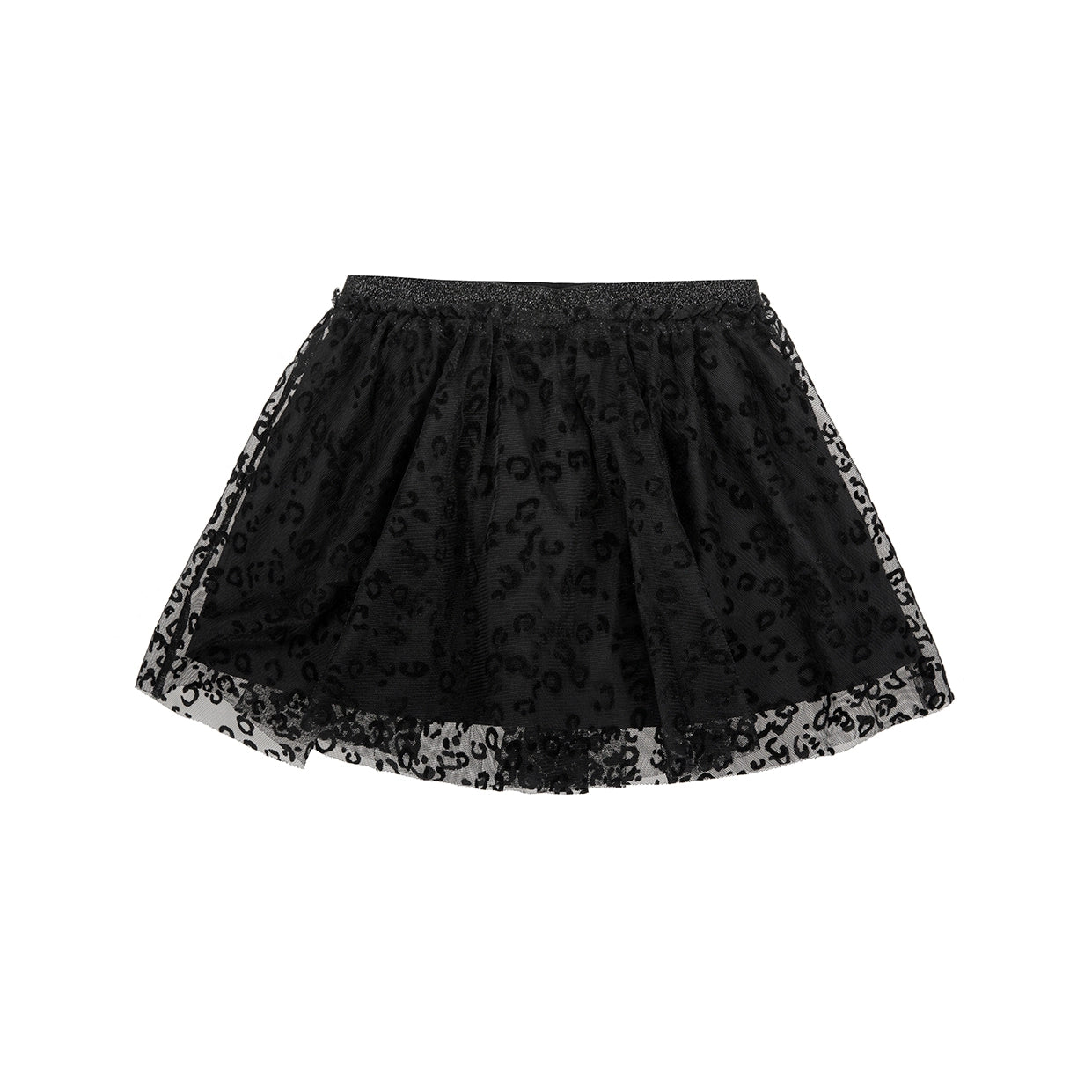 Girl's skirt in tulle with black leopard print.
