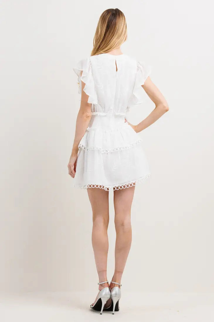 Ruffle Detail V Neck Mini Dress-Neon Blush-S-Urbanheer