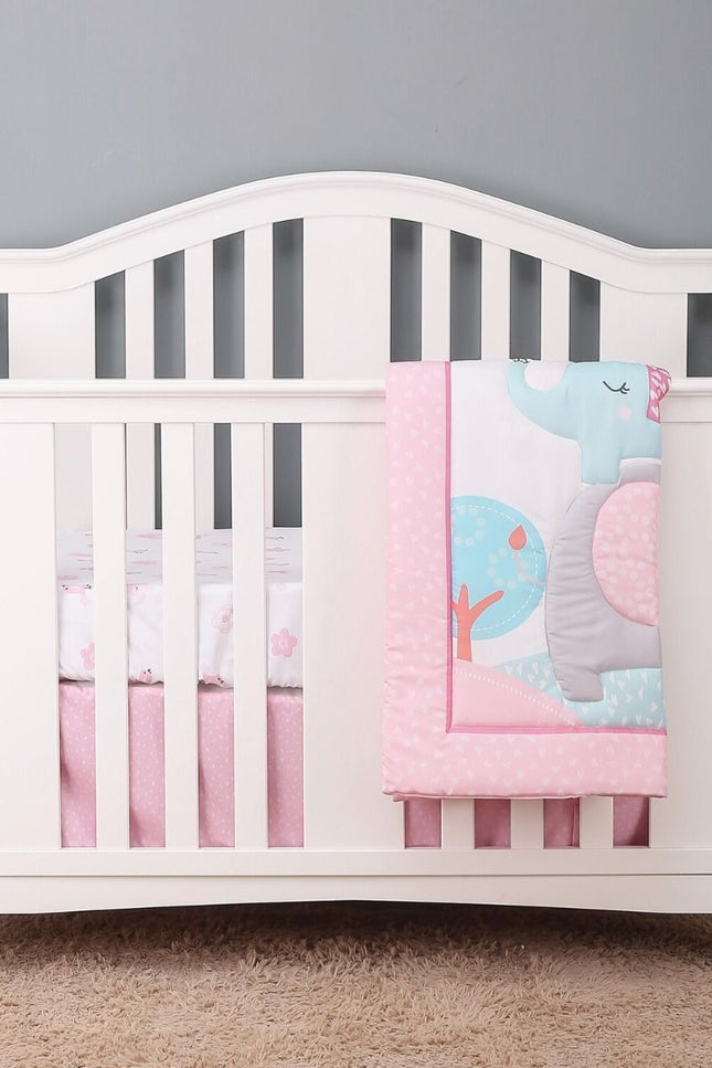 Pink Elephant Crib Bedding Set 3-Piece-Baby Bedding Design-Urbanheer