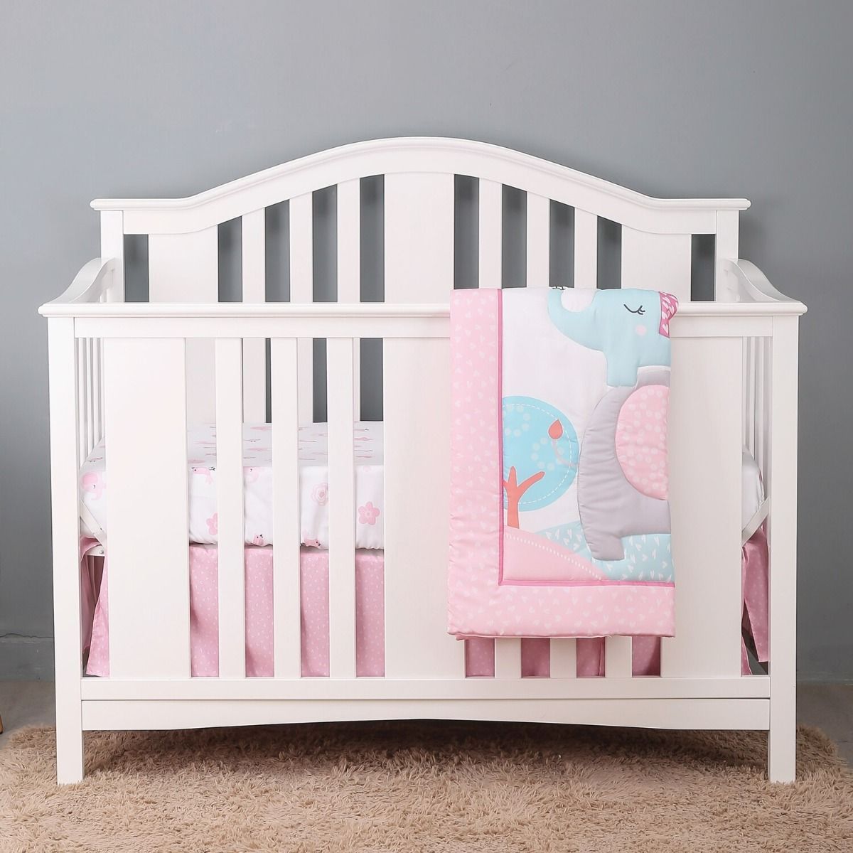 Pink Elephant Crib Bedding Set 3-Piece-Baby Bedding Design-Urbanheer