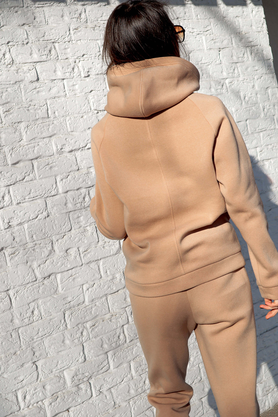 Beige track-pants and hoodie set оn fleece-2KStyle-xs-Urbanheer
