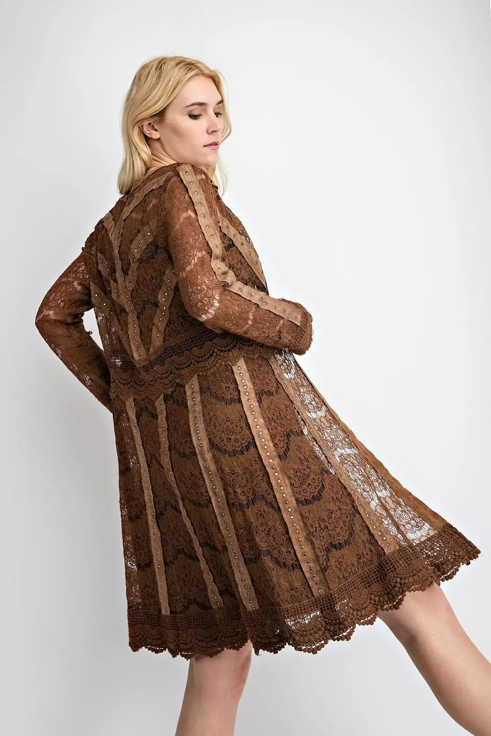 Lace Jacket With Studded Suede Details-Vocal-S-Urbanheer