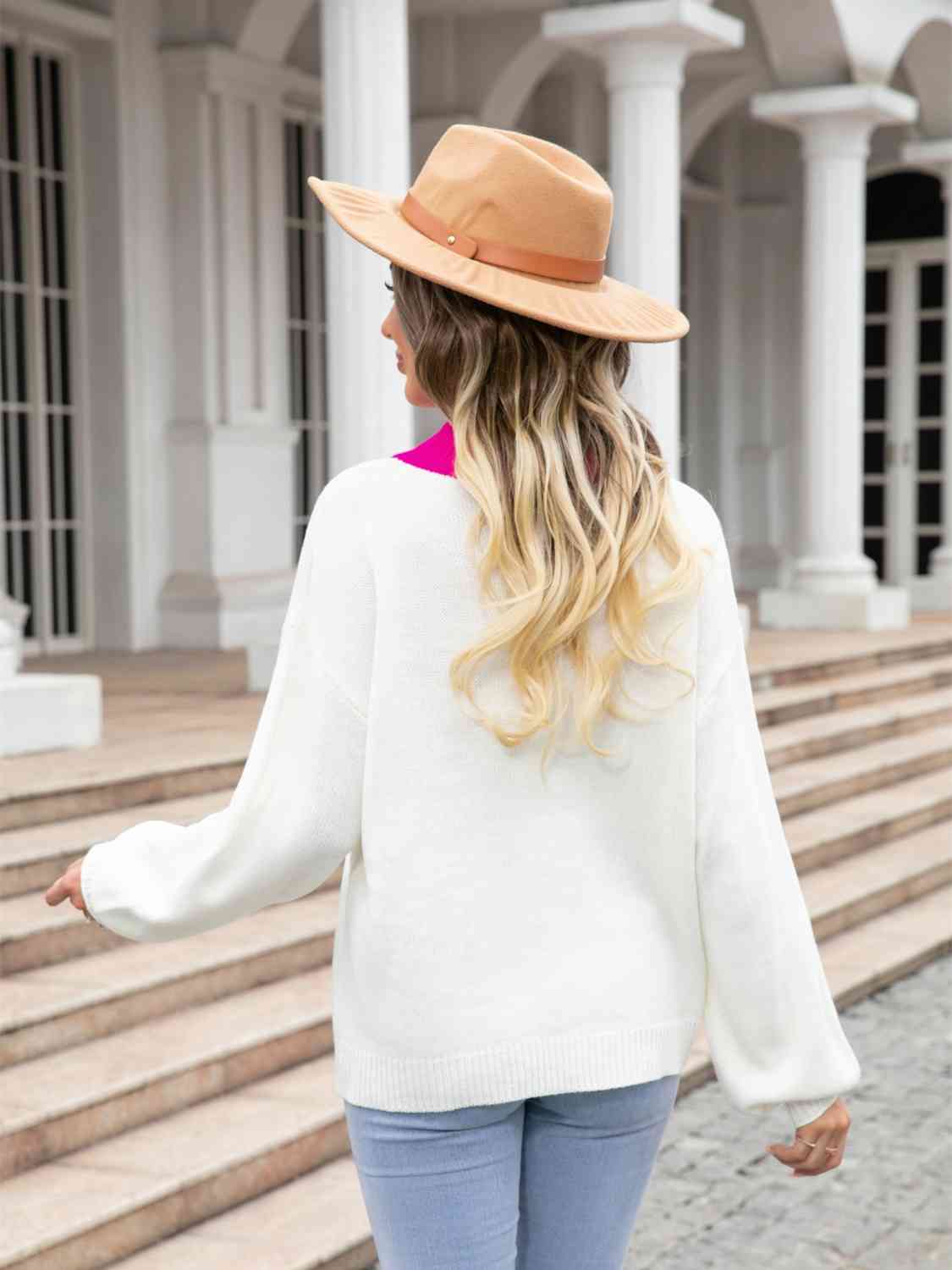 Heart Graphic Round Neck Sweater-Street 360-Deep Red-S-Urbanheer