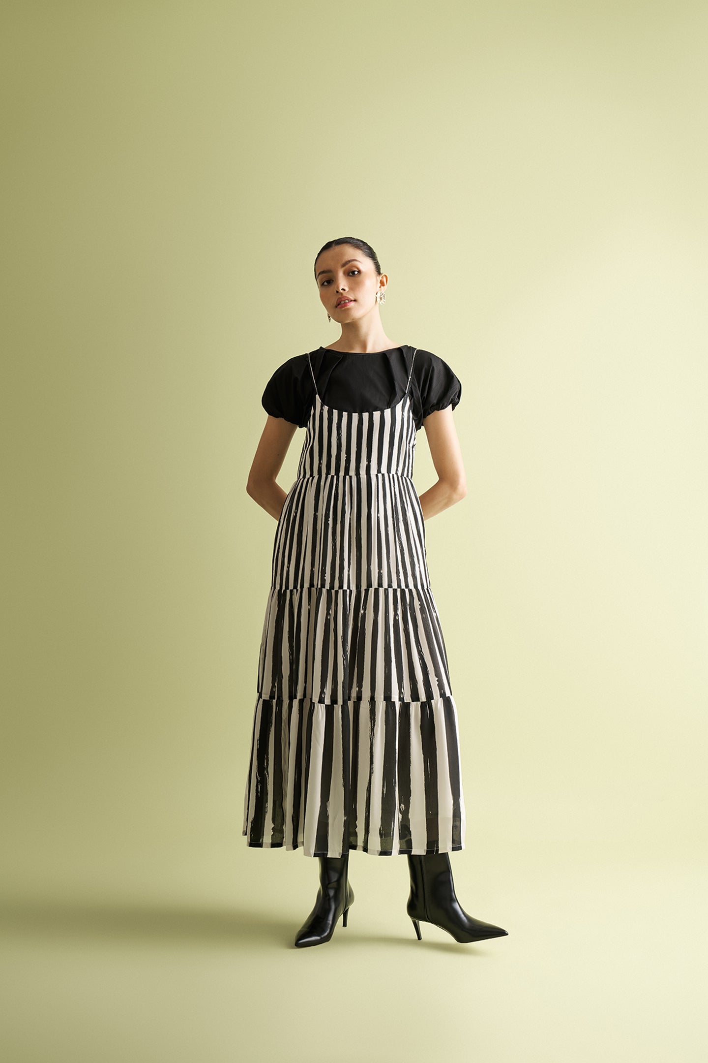 Strappy Tiered Maxi Dress in Black Stripes-DRESSES-Reistor-Striped Down-XS-Urbanheer