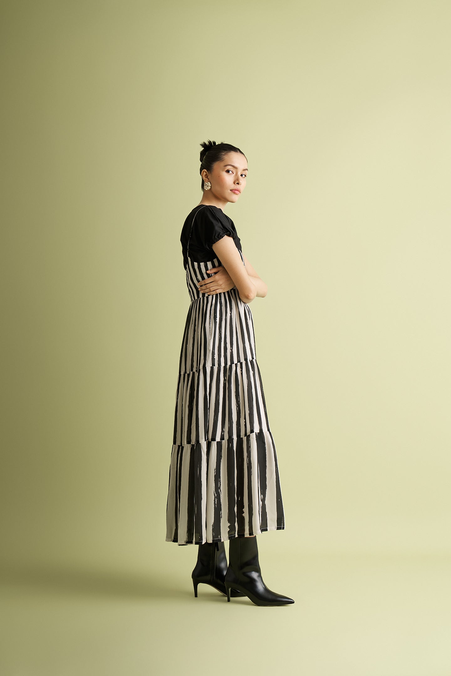 Strappy Tiered Maxi Dress in Black Stripes-DRESSES-Reistor-Striped Down-XS-Urbanheer